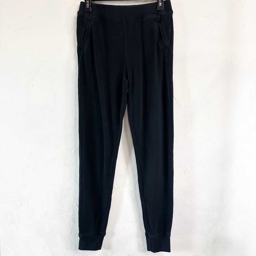 ATM Womens Cotton Rib Knit Tapered Jogger Sweatpants Black Size XS
